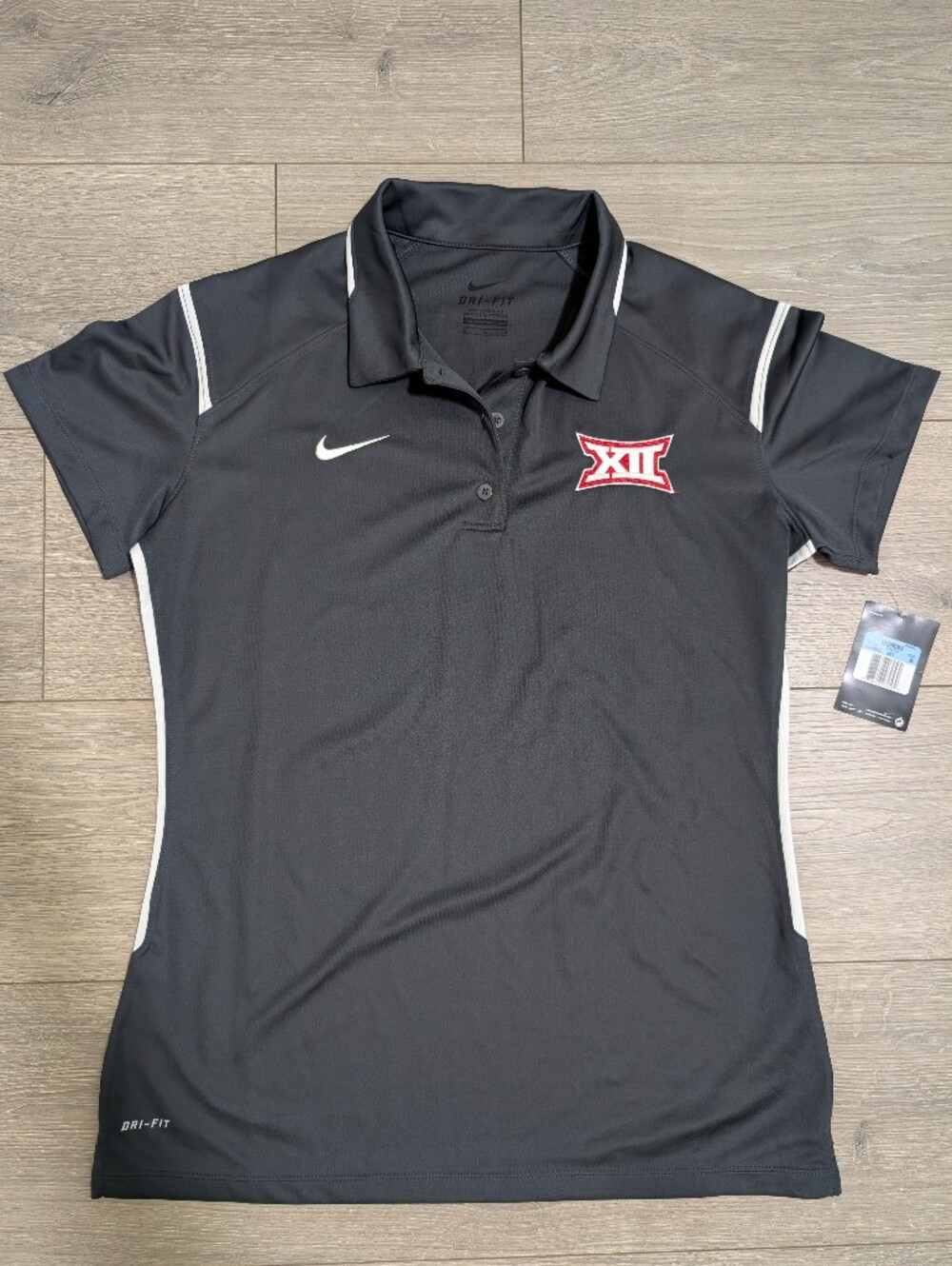NWT•Nike Womens Golf Tennis Dri-FIT Polo with Big XII Logo White Trim 3 ButtonsM